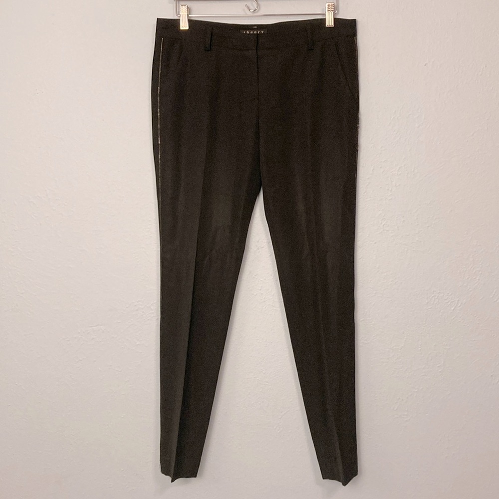 theory Womens Size 10 Black Tassa Poet Slim Ankle Pants Side Zippers Wool Blend